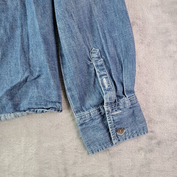 Merona western Womens Denim Chambray Button Up Shirt XS Blue Westerncore Casual - Picture 7 of 10